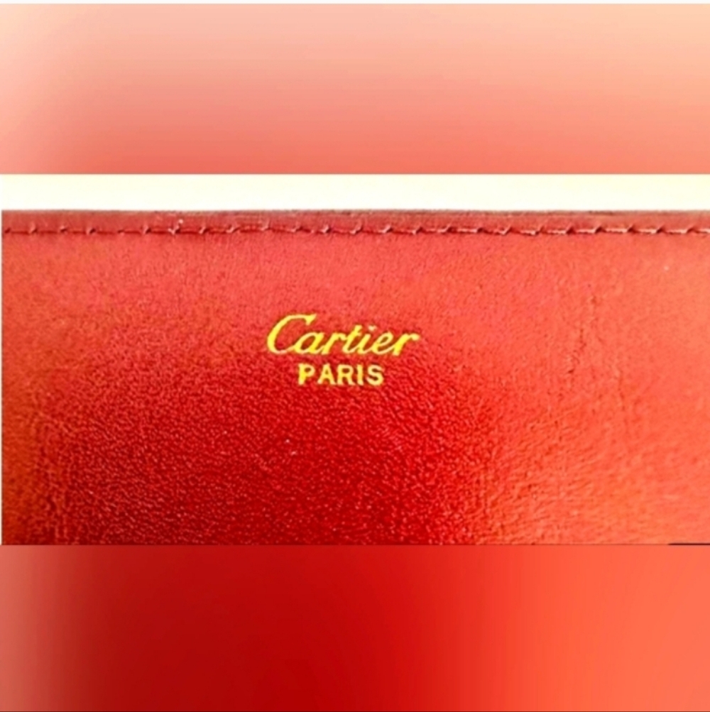 Cartier Deep Burgundy RedLeather Clutch with 24 K Gold Accents EUC - Picture 10 of 12